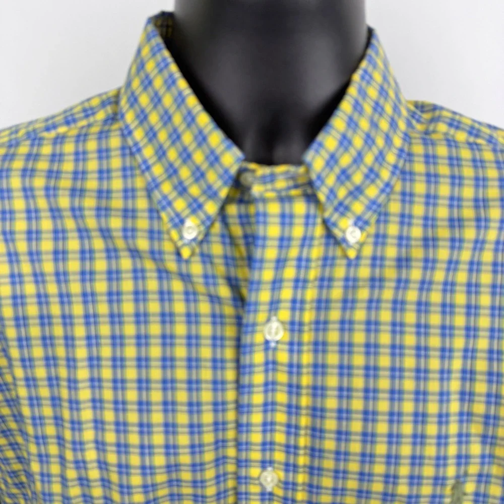 Polo Ralph Lauren Blake Mens M‎ Yellow Blue Plaid Long Sleeve Button Down Shirt